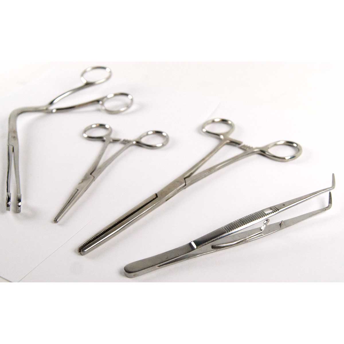 Medical Grade Locking Stainless Steel Clamps and Forceps 4 Piece Bundle 5in-8in