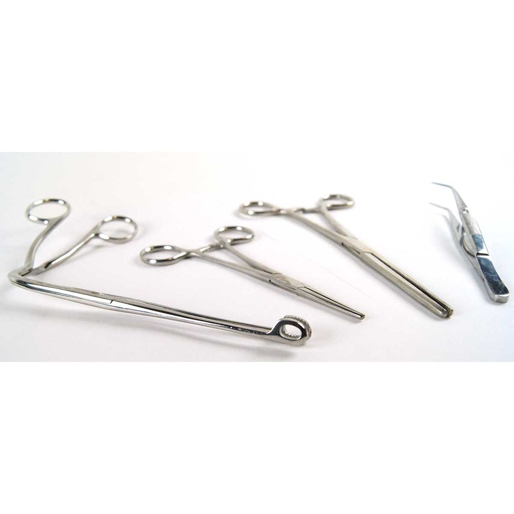 Medical Grade Locking Stainless Steel Clamps and Forceps 4 Piece Bundle 5in-8in