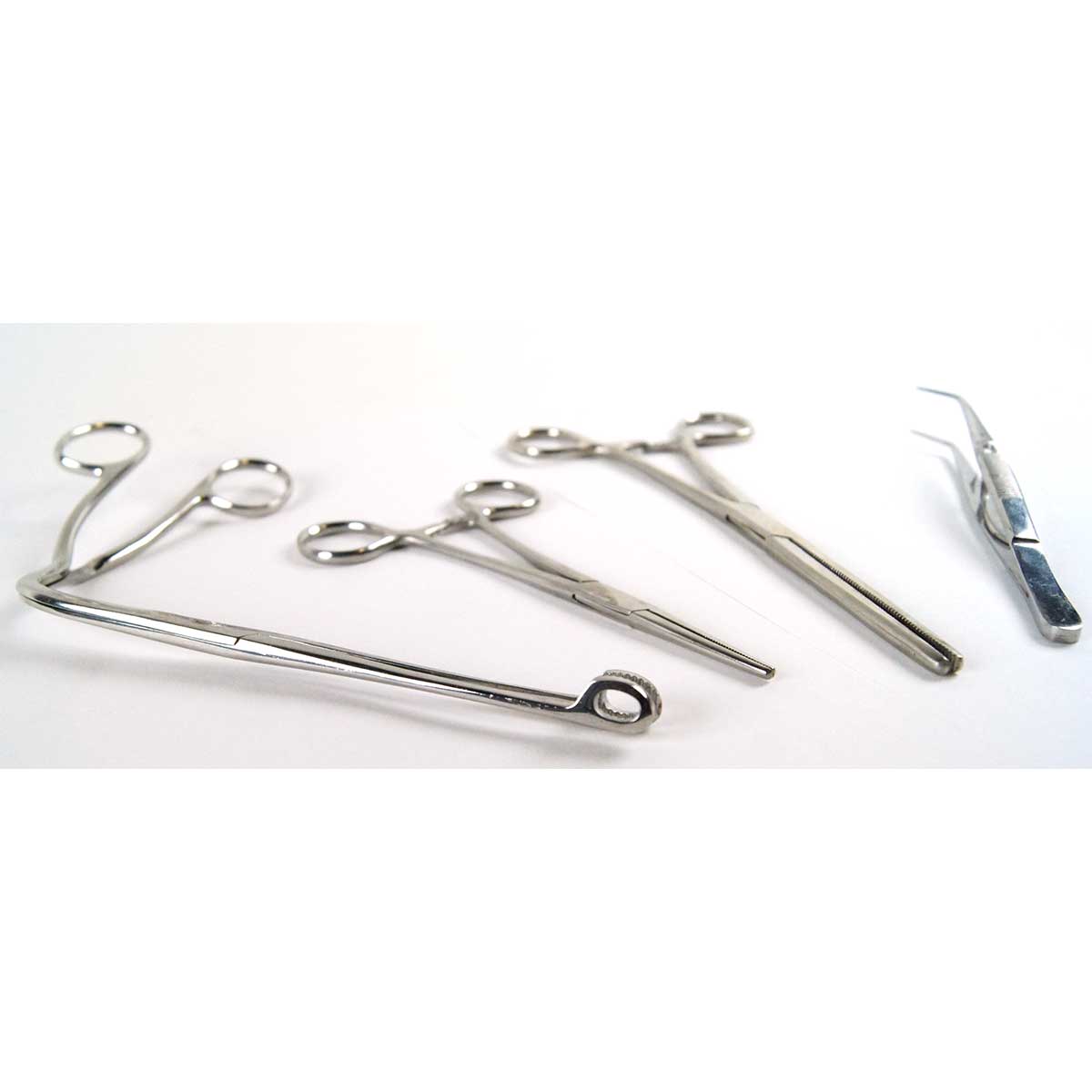 Medical Grade Locking Stainless Steel Clamps and Forceps 4 Piece Bundle 5in-8in