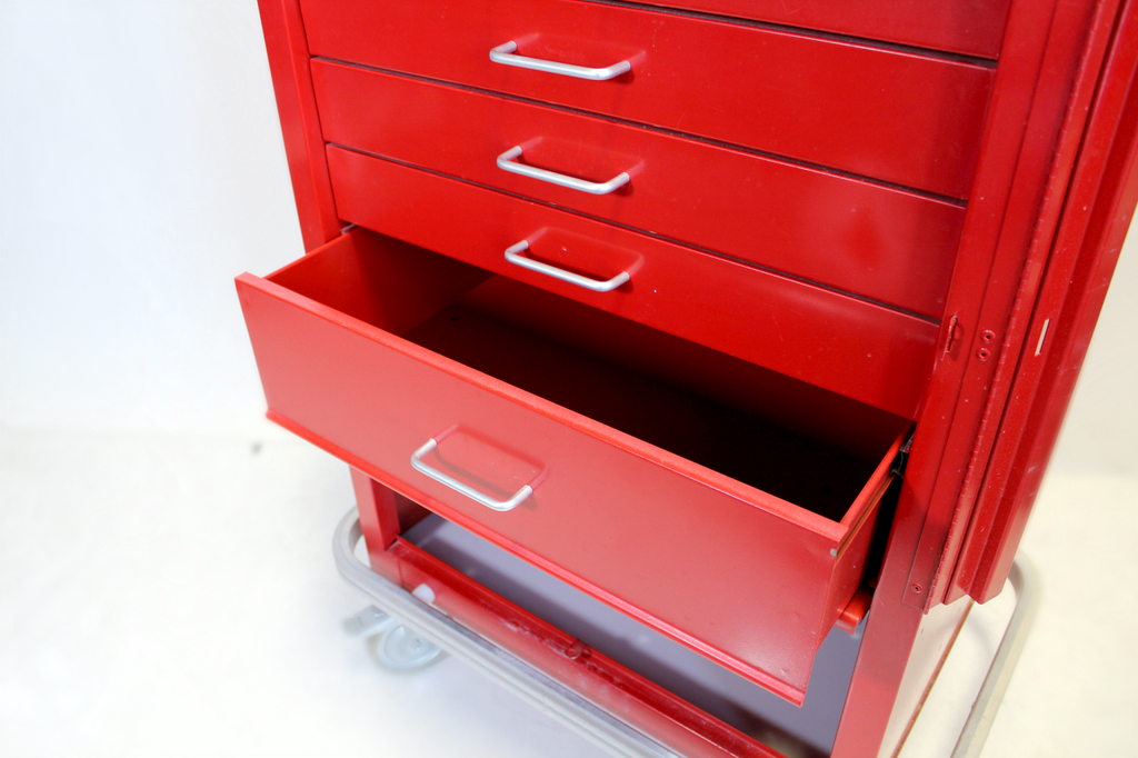 Waterloo Healthcare 6-Drawer Steel X-Tall Emergency Cart, Lever Lock, Red