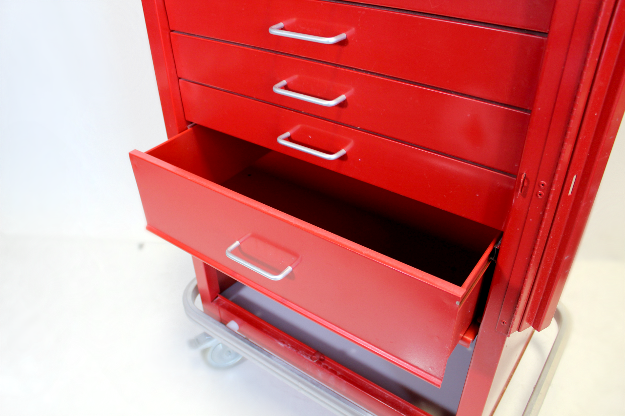 Waterloo Healthcare 6-Drawer Steel X-Tall Emergency Cart, Lever Lock, Red