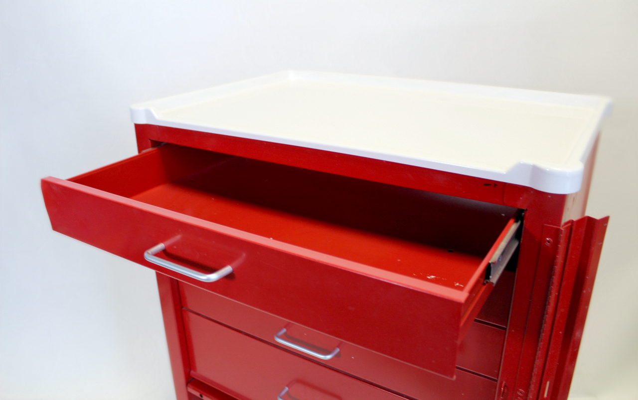 Waterloo Healthcare 6-Drawer Steel X-Tall Emergency Cart, Lever Lock, Red