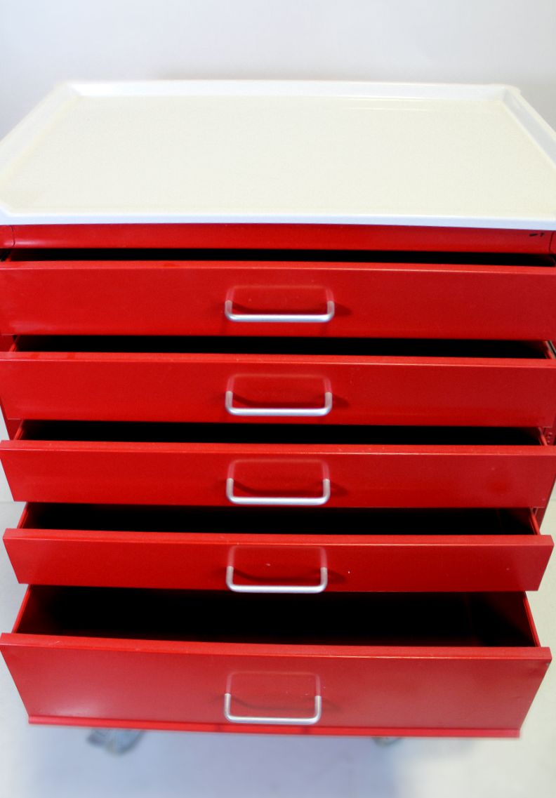 Waterloo Healthcare 6-Drawer Steel X-Tall Emergency Cart, Lever Lock, Red