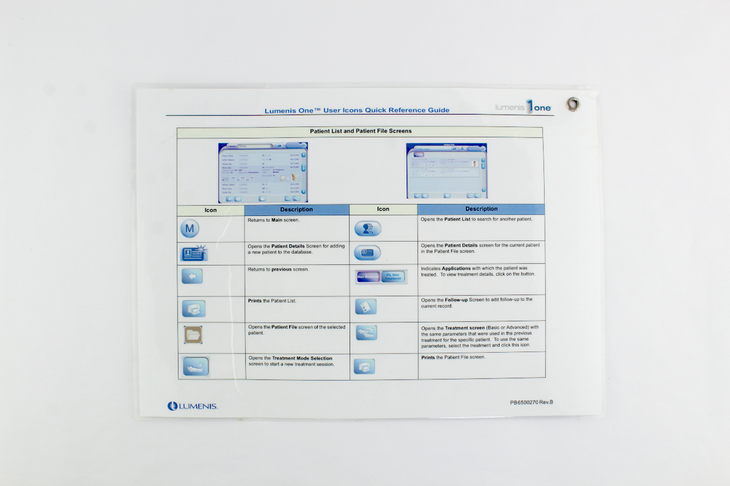 LUMENIS ONE User Icons Quick Reference Guide PB6500270 LUME 1