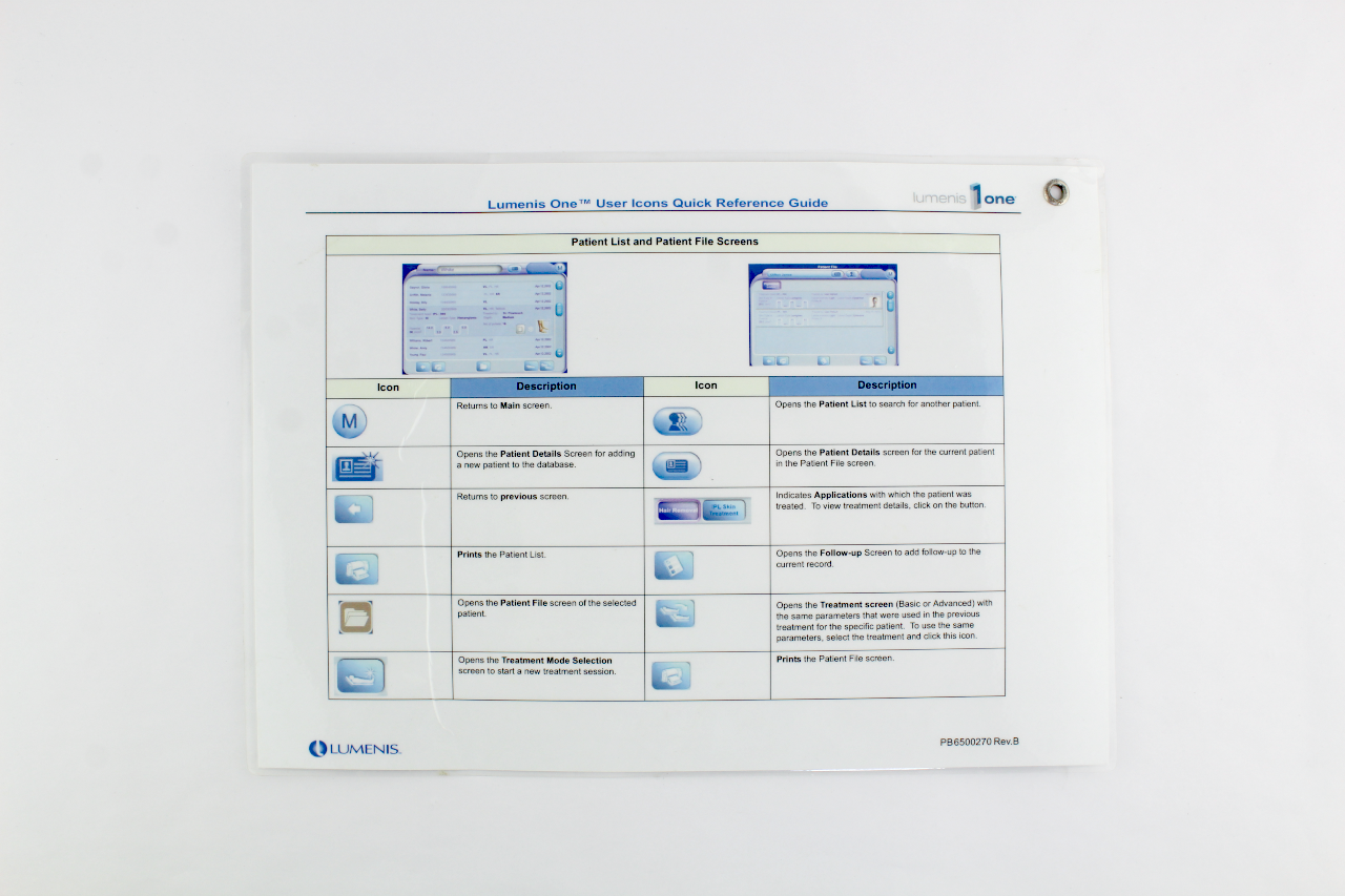 LUMENIS ONE User Icons Quick Reference Guide PB6500270 LUME 1