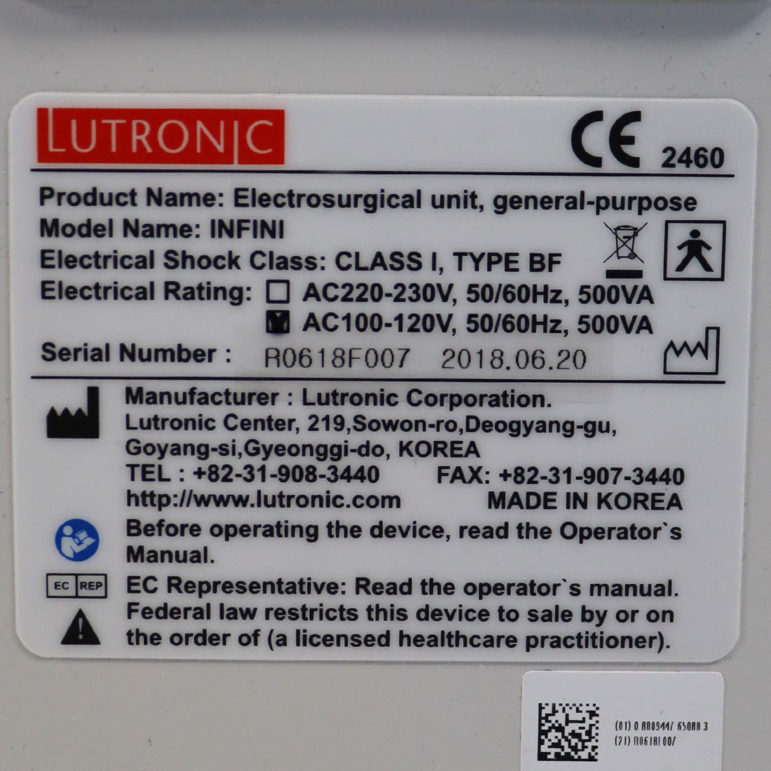 2018 Lutronic INFINI RF Microneedling Electrosurgical System