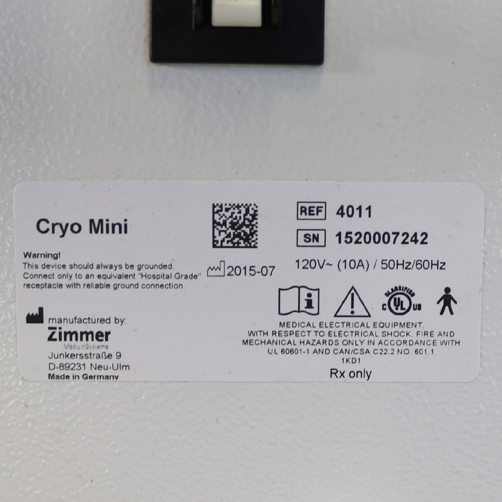 2015 Zimmer Cryo Mini Chiller Compact Epidermal Skin Cooling System