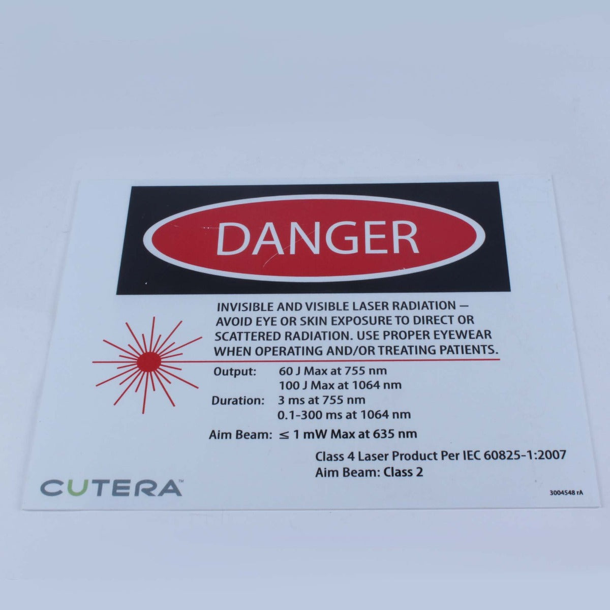 Cutera Excel HR 755 1064 Laser Room Safety Danger Warning Sign Poster 8.5x11
