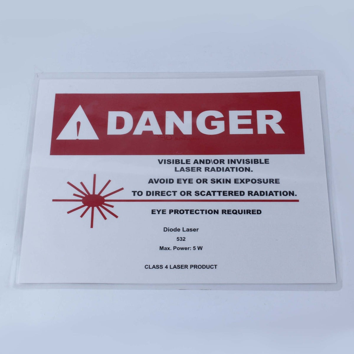 Laser Room Safety Danger Warning Sign 5 Watt 532 nm Diode 8.5x11 Inches - USED