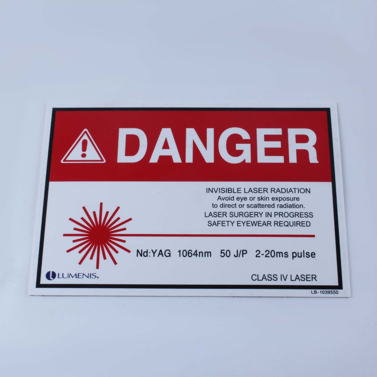 Lumenis Nd:YAG 1064 nm Laser Room Safety Warning Danger Sign Poster LB-1039550