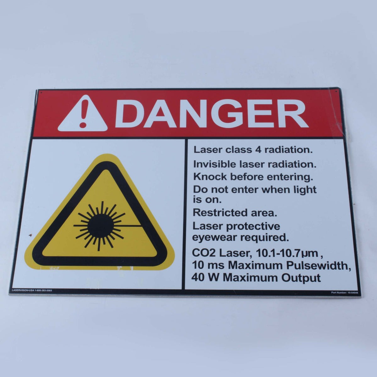 LaserVision Laser Room Safety Danger Warning Sign 40W CO2 10,600 nm 10x14 Inches