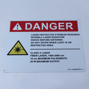 Laser Room Safety Class 4 Danger Warning Sign 30W Fiber 1400-2000 nm 8.5 x 11"