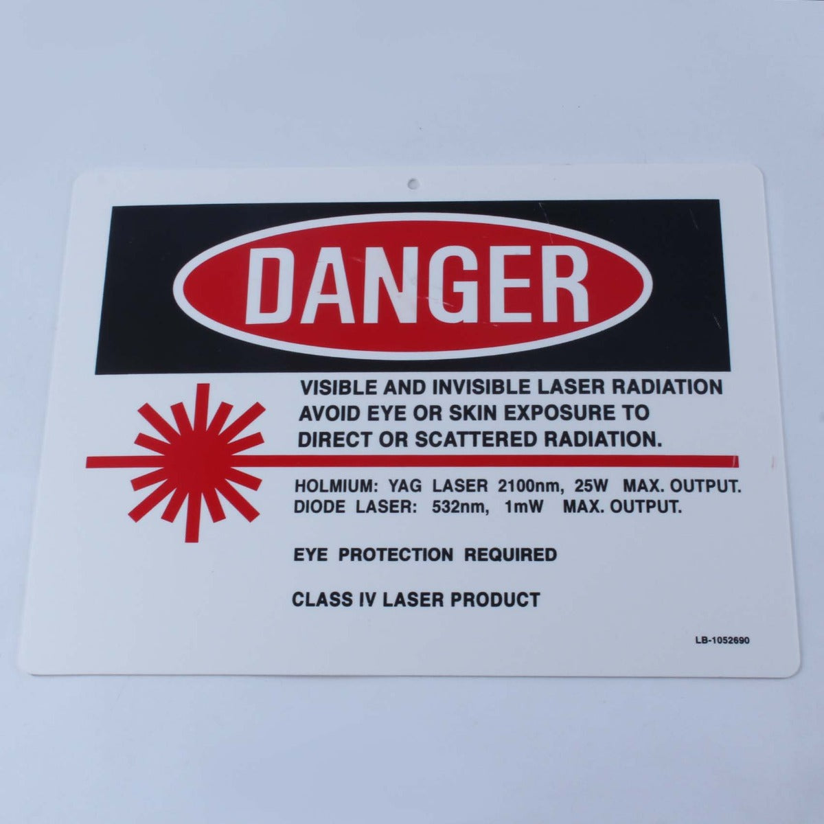Laser Room Safety Danger Warning Sign 25W Holmium YAG 2100 nm 8.5x11 SCRATCHED