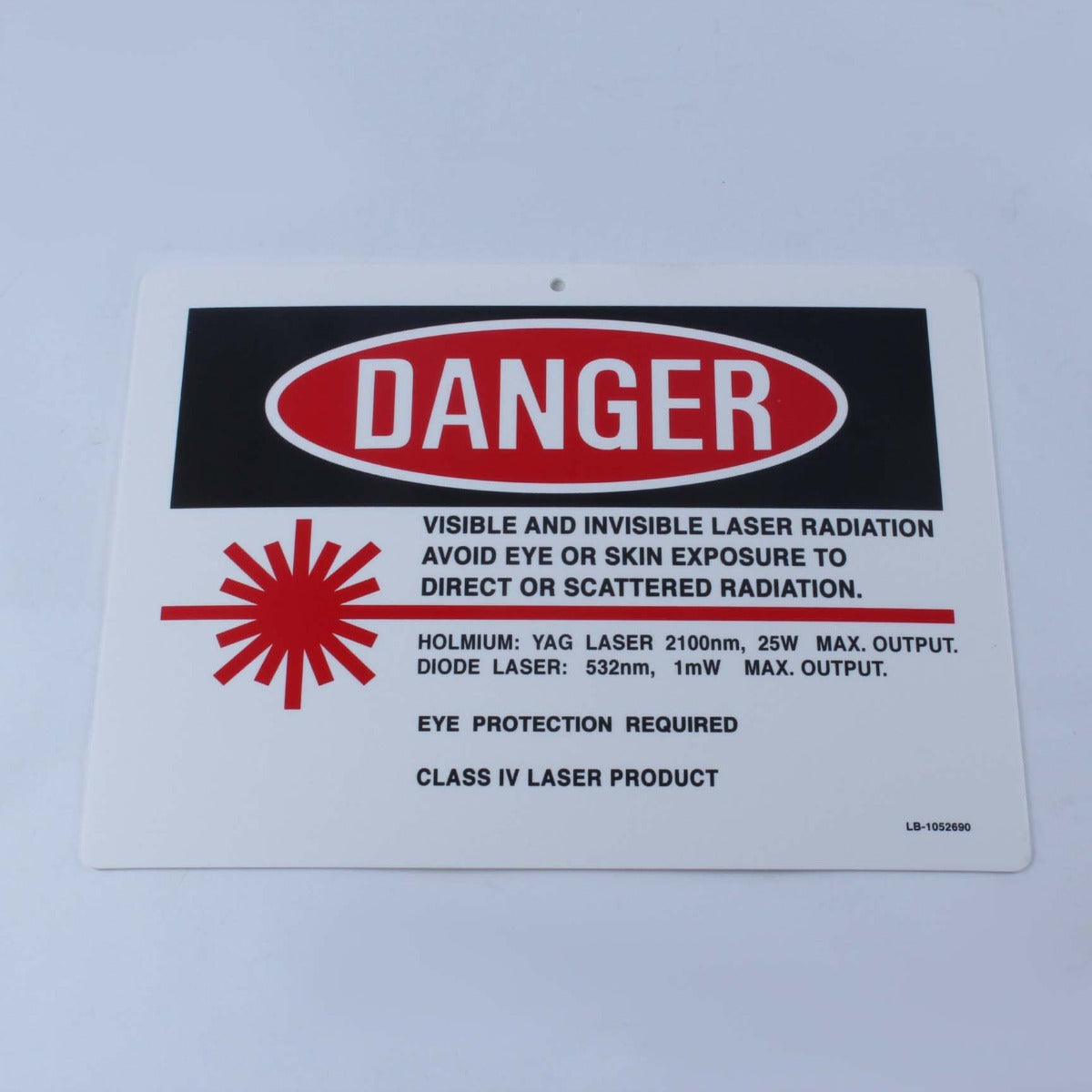 Laser Room Safety Danger Warning Sign Poster 25W Holmium YAG 2100 nm 8.5x11