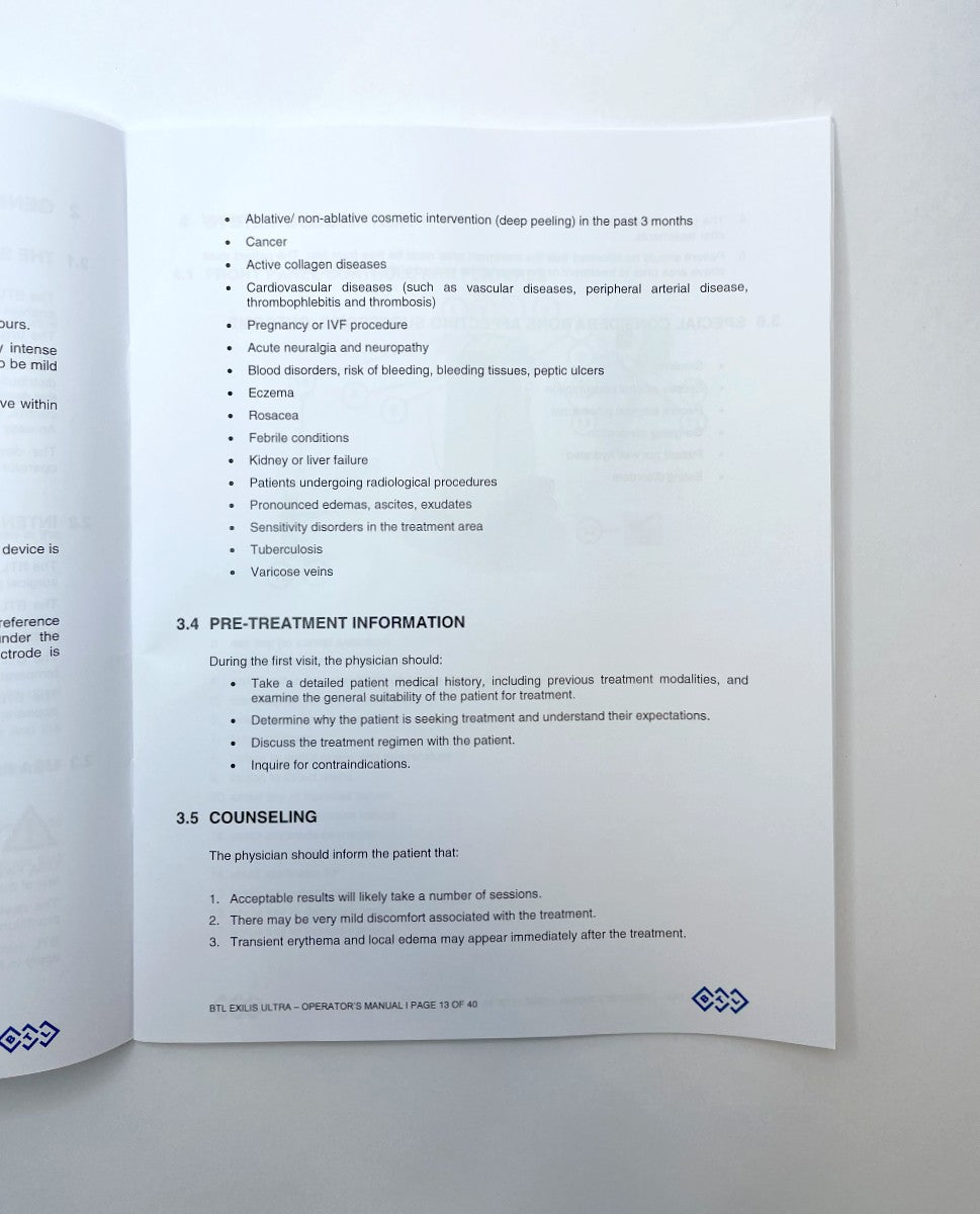 2018 BTL Exilis Ultra RF Skin Tightening User Operator Manual