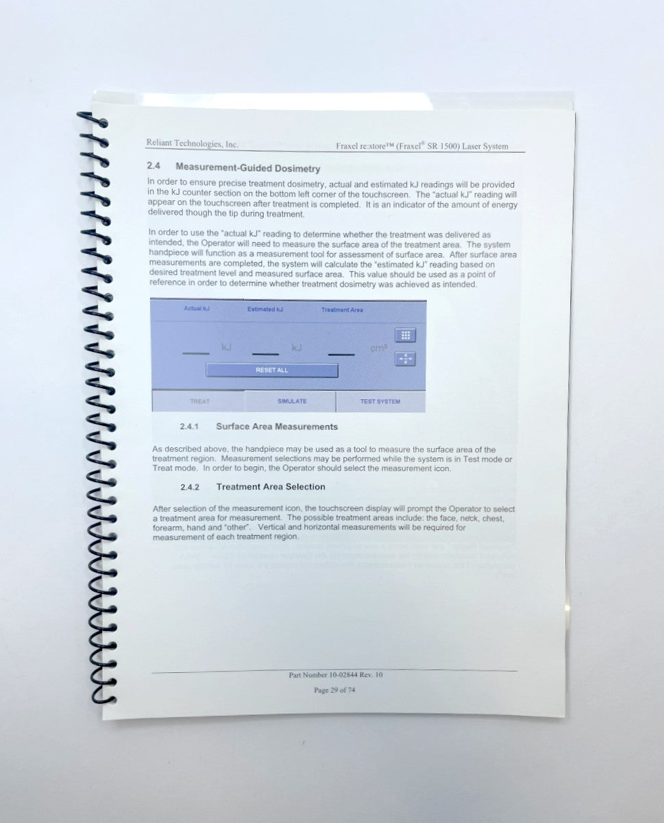 RELIANT Fraxel re:store SR 1500 Laser System Operator Manual 10-02844 Rev 10