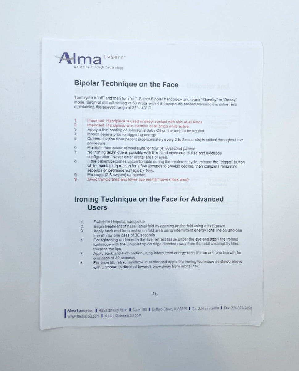 Alma Lasers ACCENT XL Radio Frequency System Planning Guide Teaching Tool