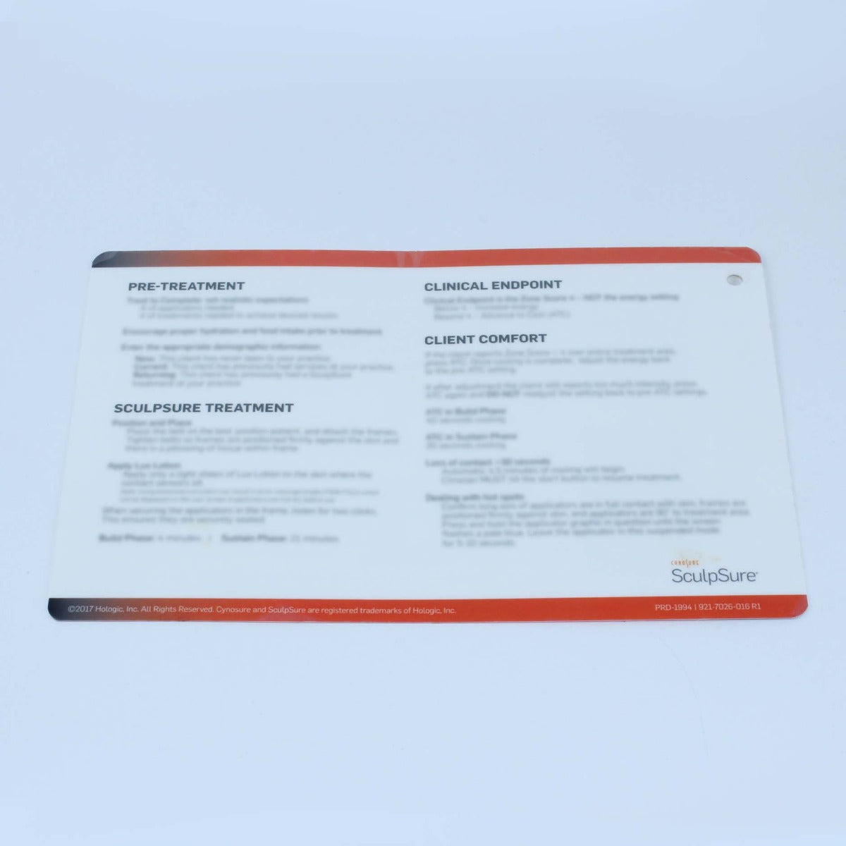 2017 Cynosure SculpSure Treatment Procedure Zone Score Reference Card PRD-1994