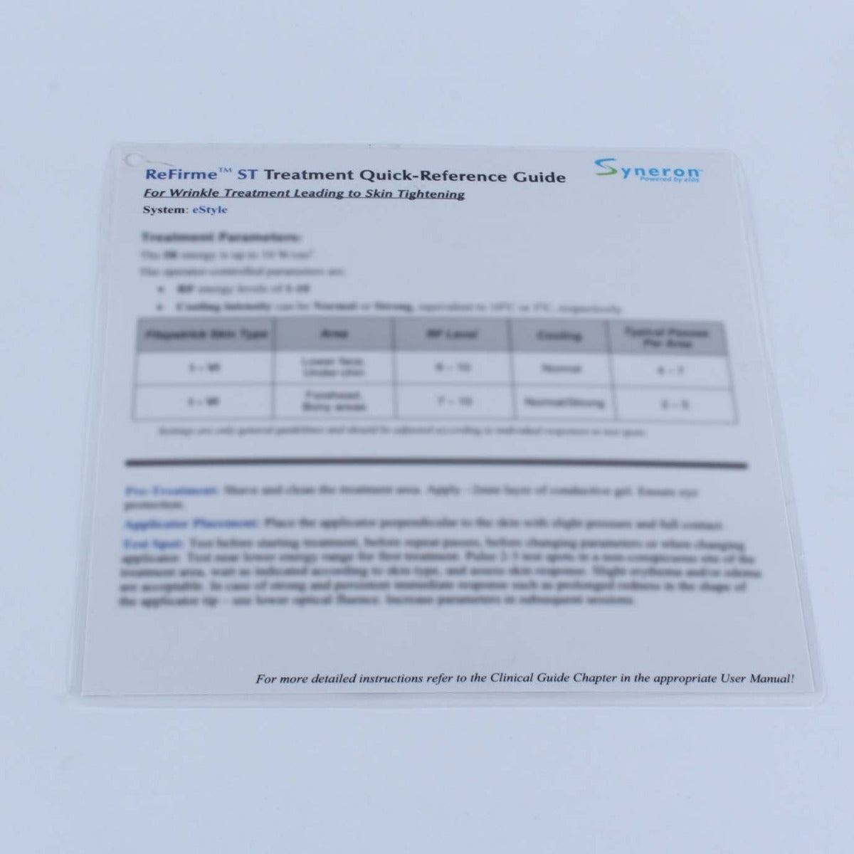 Syneron eStyle Laser ReFirme ST Skin Tightening Wrinkle Treatment Quick Reference