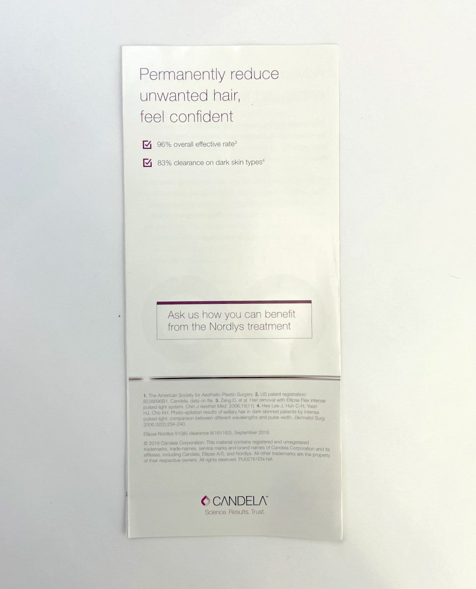 CANDELA NORDLYS BROCHURE PERMANENT HAIR REDUCTION 12/pk
