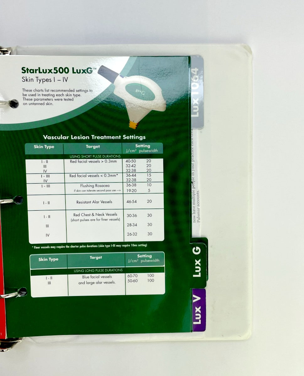 Palomar STARLUX 500 SYSTEM TREATMENT GUIDE 5553-5015A EXP 2007