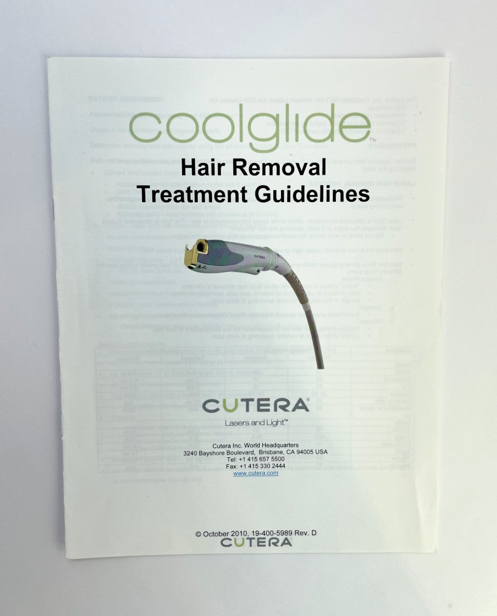 Cutera Coolglide Hair Removal Treatment Guideline 19-400-5989 Rev D