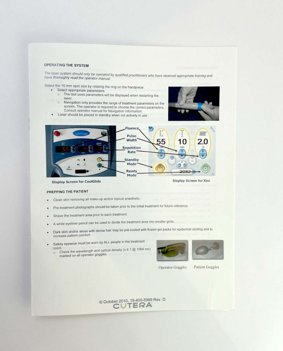 Cutera Coolglide Hair Removal Treatment Guideline 19-400-5989 Rev D