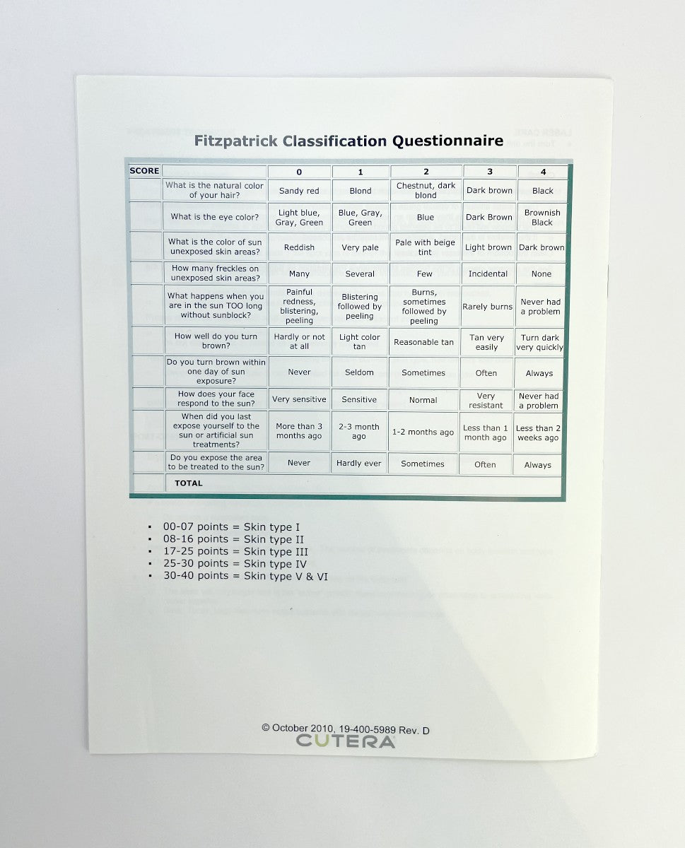 Cutera Coolglide Hair Removal Treatment Guideline 19-400-5989 Rev D