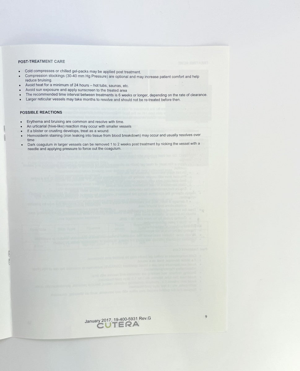 Cutera Excel Vascular Treatment Guidelines 19-400-5931 Rev.G