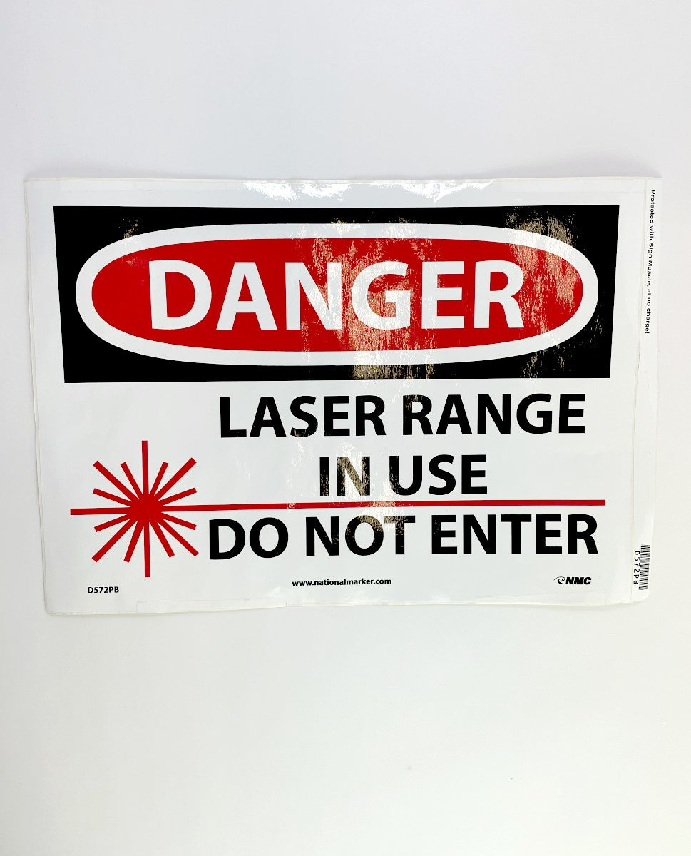 NMC, Danger plastic sign “LASER RANGE IN USE, DO NOT ENTER” D572PB