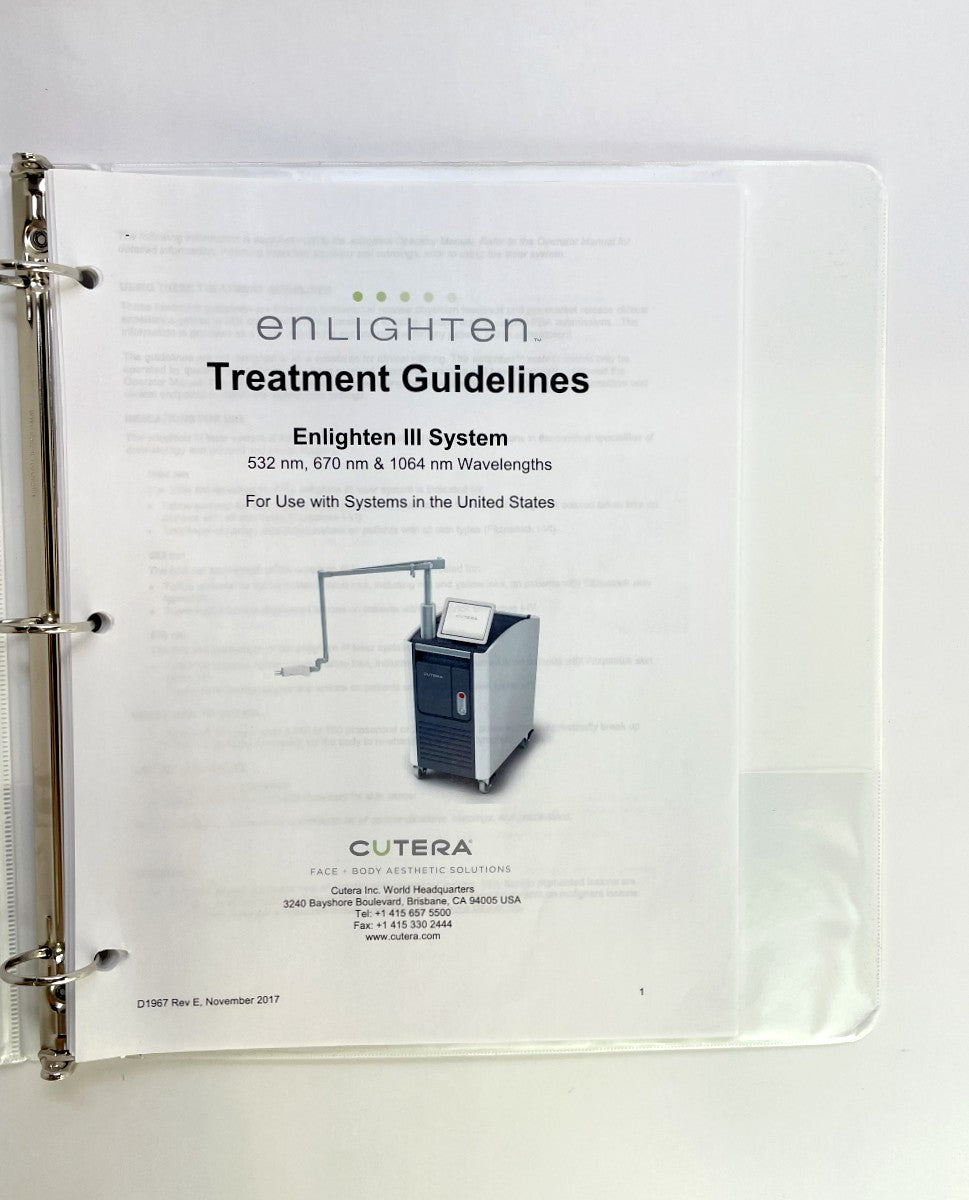CUTERA Enlighten Laser Log Treatment Guidelines D1967 Rev E, November 2017