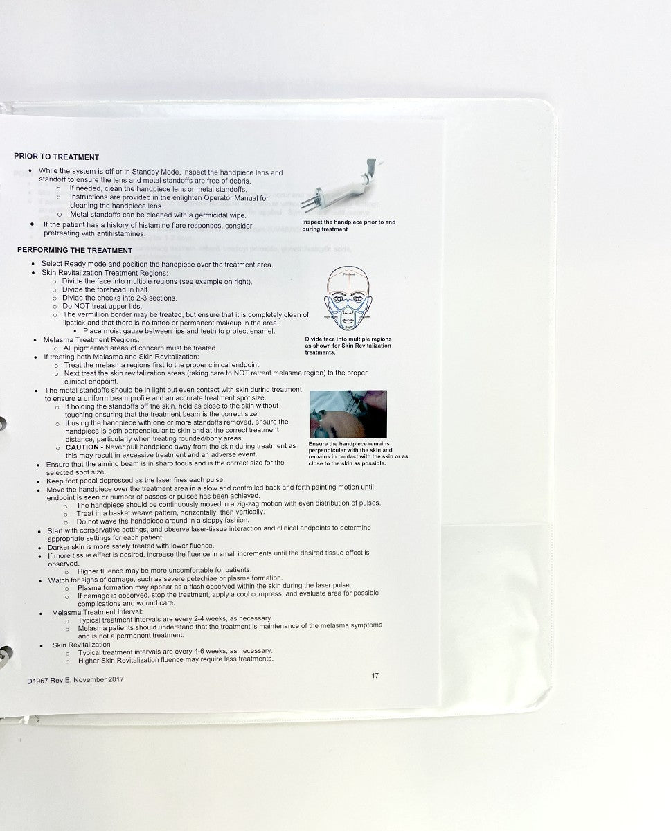 CUTERA Enlighten Laser Log Treatment Guidelines D1967 Rev E, November 2017