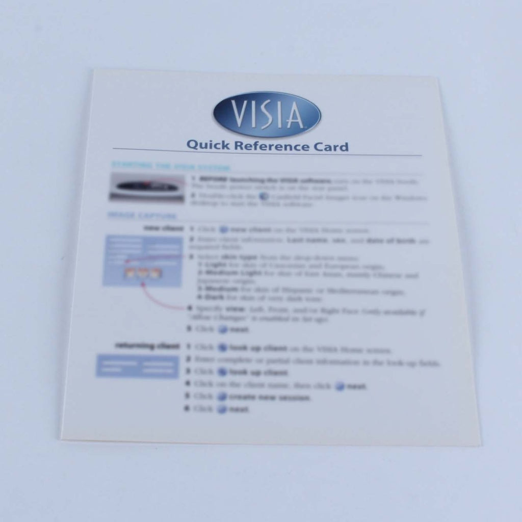 Canfield Visia Facial Imaging System Operation Instructions Quick Reference Card