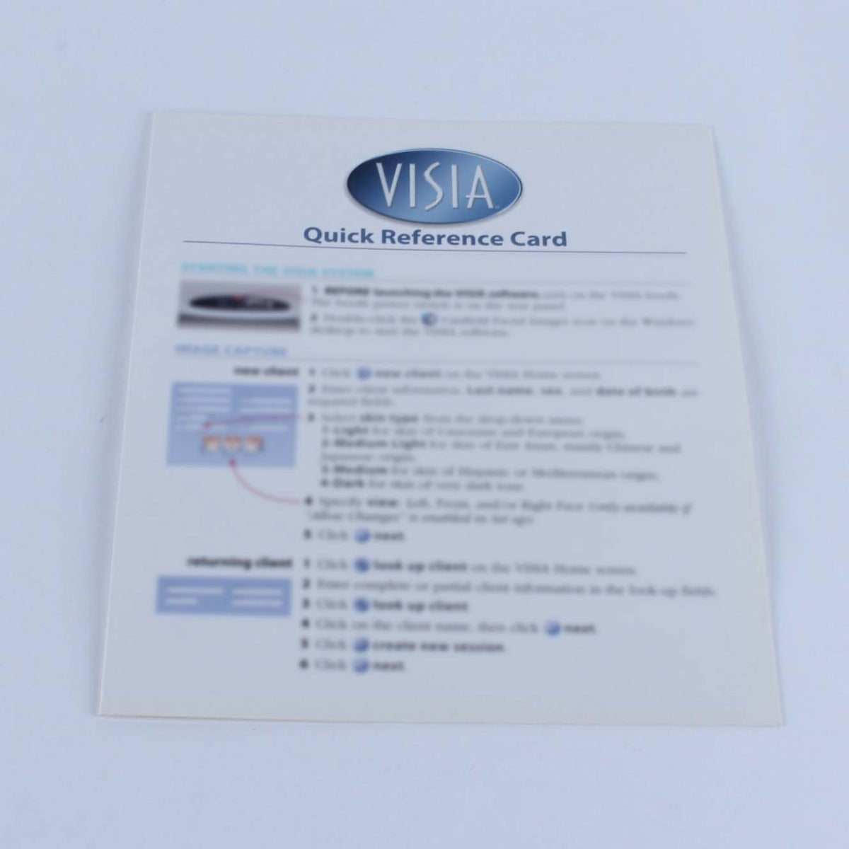 Canfield Visia Facial Imaging System Operation Instructions Quick Reference Card
