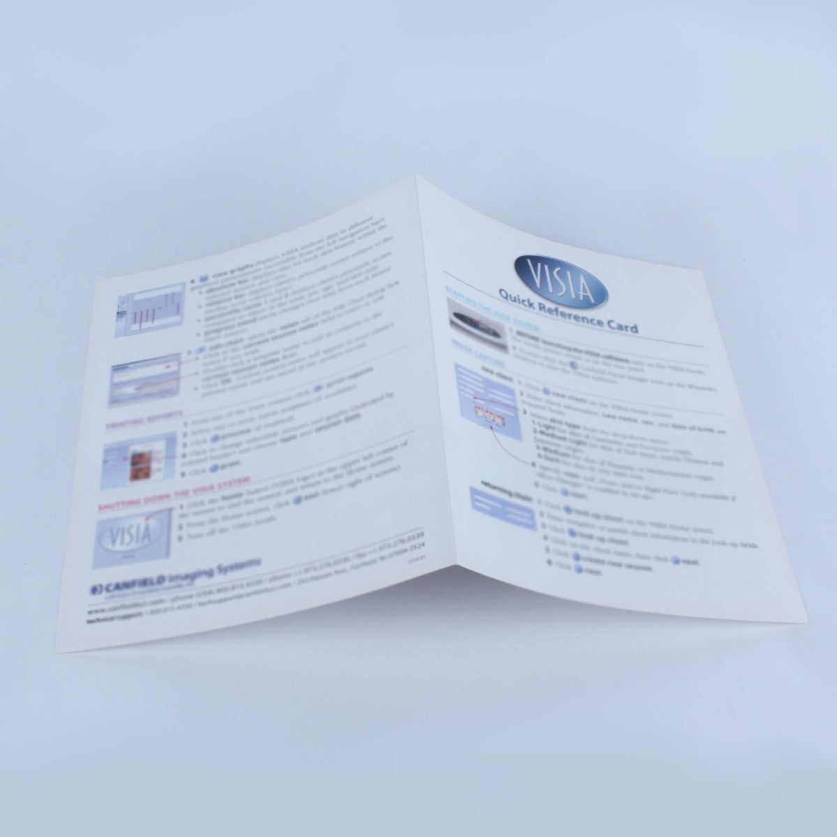 Canfield Visia Facial Imaging System Operation Instructions Quick Reference Card