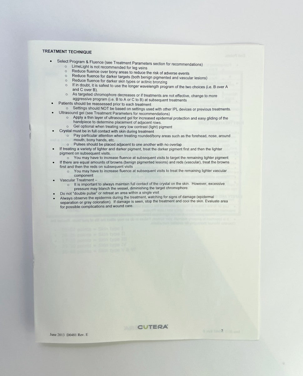 Cutera LimeLight Treatment Guidelines Manual D0481 June 2013