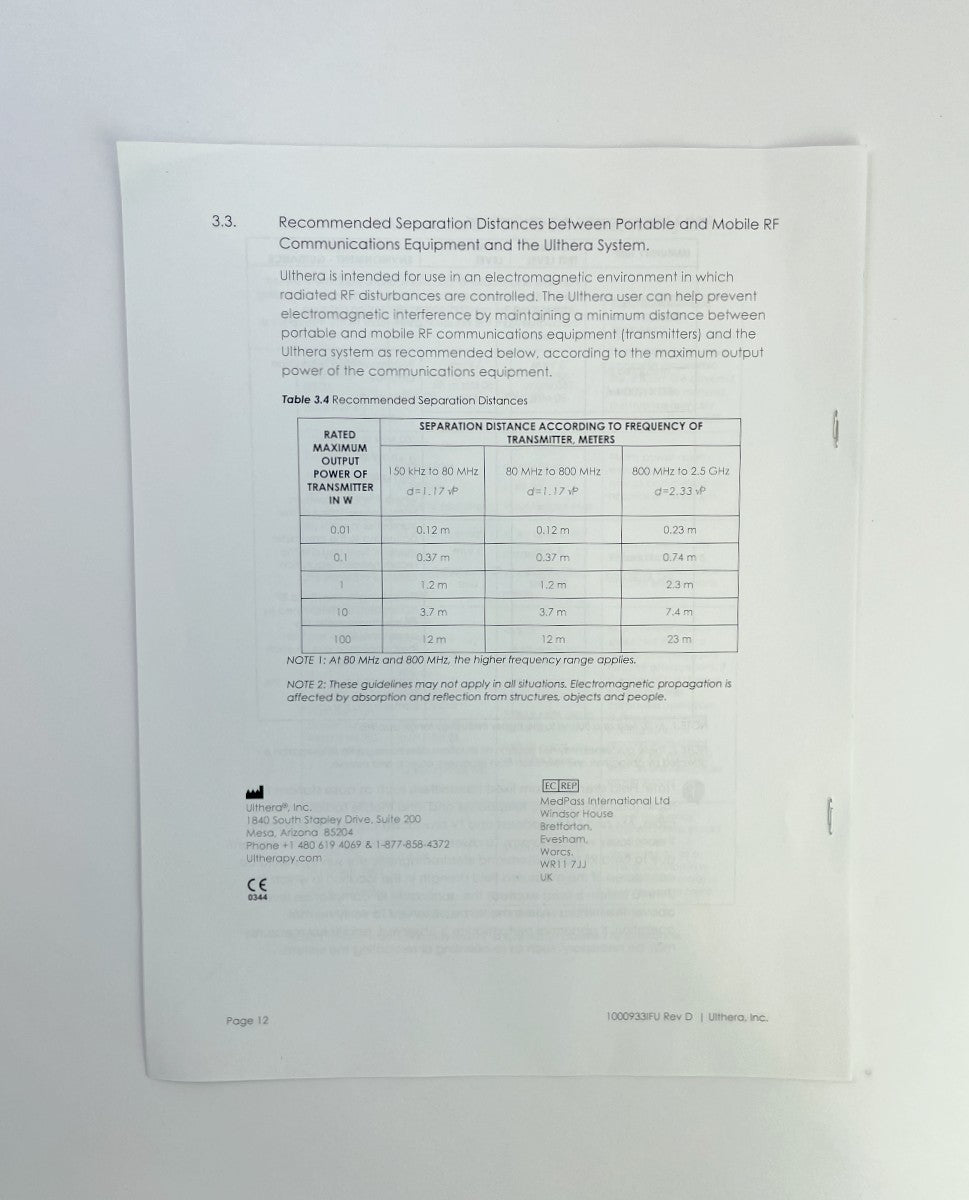 Ulthera System Technical Information Manual Ultherapy 1000933IFU Rev.D