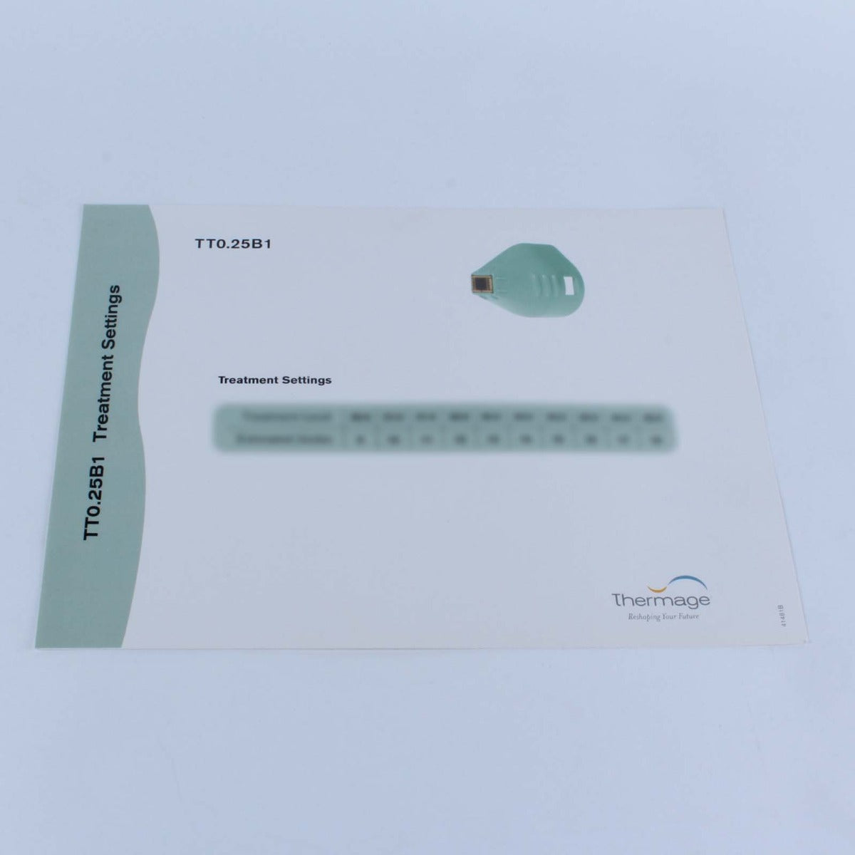 Thermage TT0.25B1 Tip Treatment Settings Parameter Table Quick Reference Guide
