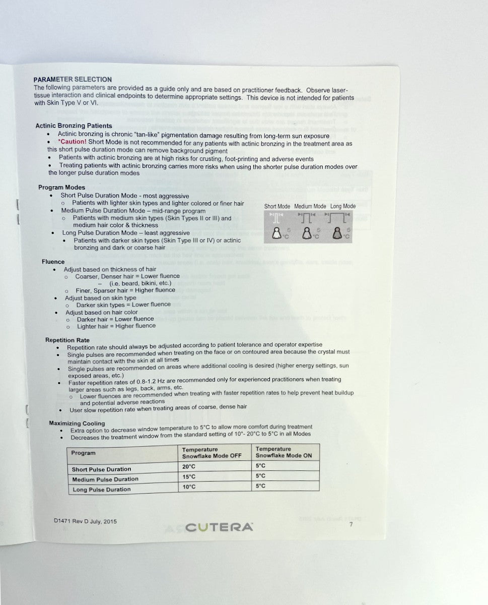 Cutera Prowave LX Wave Treatment Guidelines D1471 Rev. D