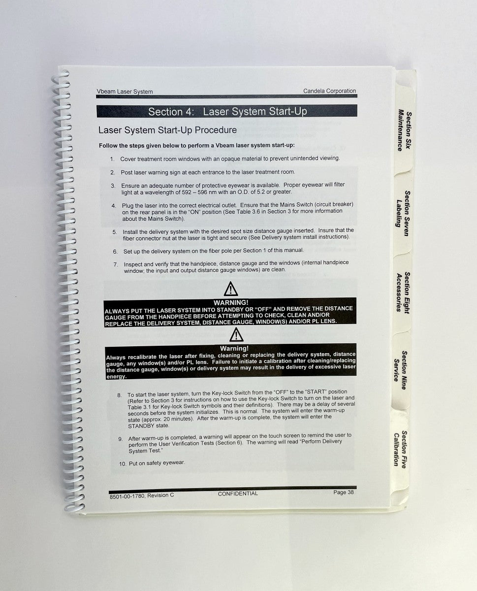 CANDELA Vbeam Perfecta, Platinum & Aesthetica Operator’s Manual Book and CD