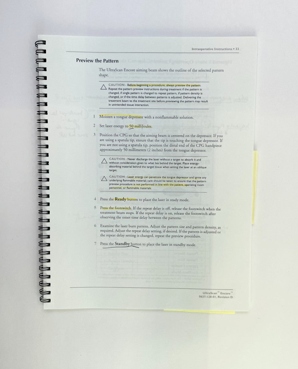 LUMENIS, UltraScan, Encore, Computer Pattern Generator (CPG) Operator’s Manual D637-128-01, REVISION D