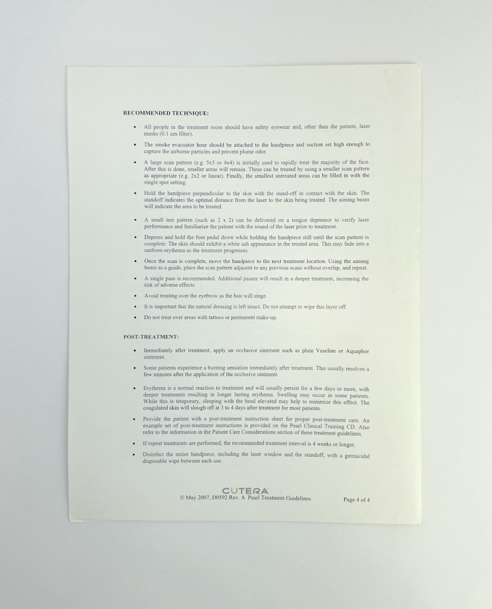 Cutera Pearl Treatment Guidelines D0592 Rev. A