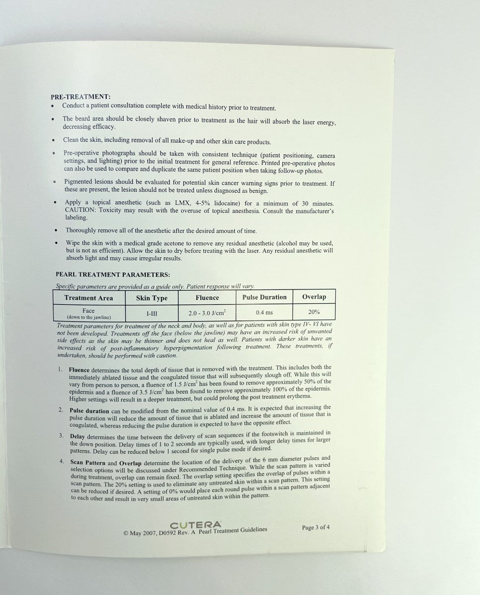 Cutera Pearl Treatment Guidelines D0592 Rev. A