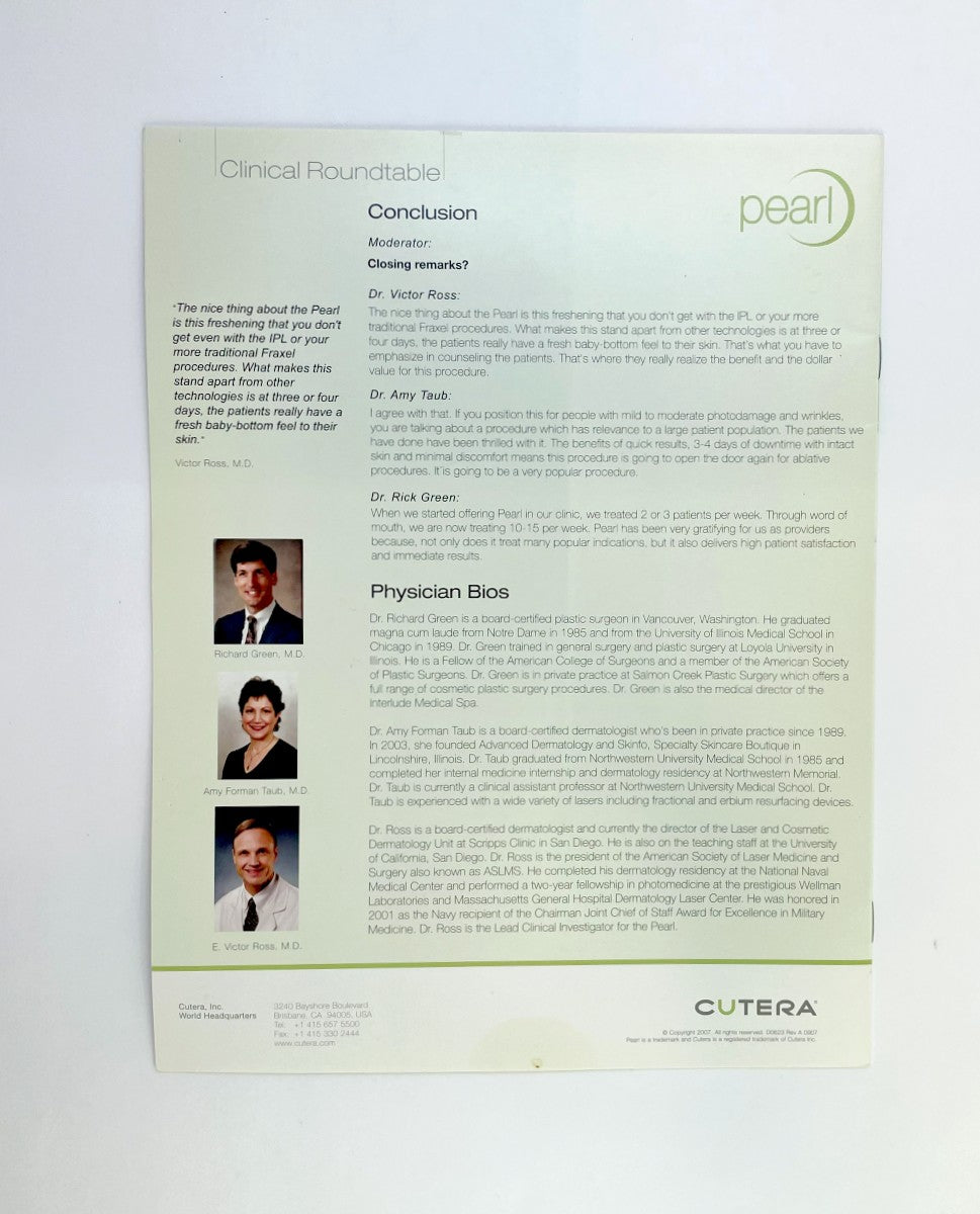 CUTERA, PEARL TM, CLINICAL ROUNDTABLE BROCHURE 2007