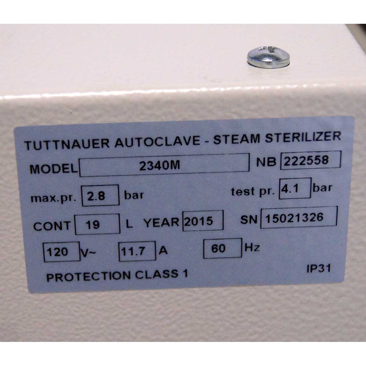 Tuttnauer 2340M Manual Autoclave Tabletop Sterilizer 9in x 18in Chamber 2015