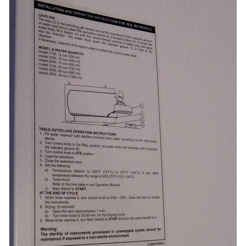 Tuttnauer 2340M Manual Autoclave Tabletop Sterilizer 9in x 18in Chamber 2015