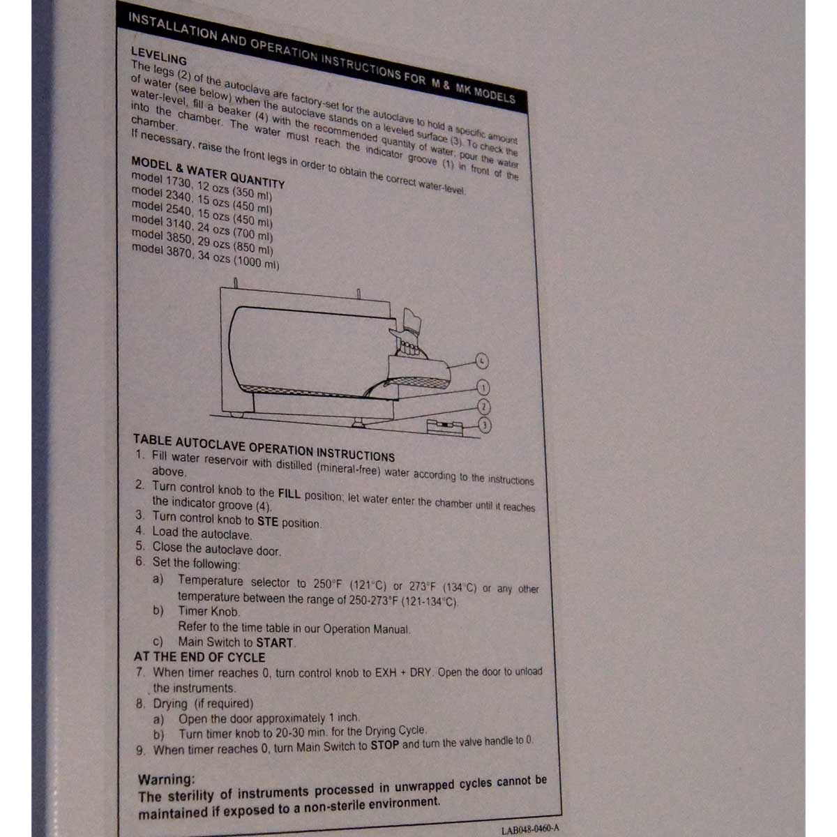 Tuttnauer 2340M Manual Autoclave Tabletop Sterilizer 9in x 18in Chamber 2015