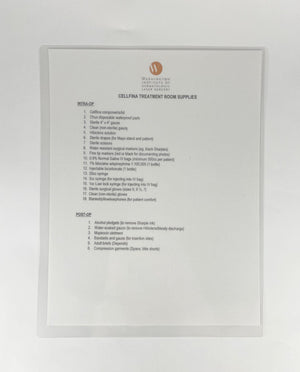 WASHINGTON INSTITUTE OF DERMATOLOGIC LASER SURGERY, CELLFINA TREATMENT ROOM SUPPLIES CHECKLIST, INTRA-OP AND POST-OP