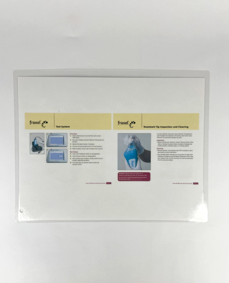 RELIANT Fraxel, Customer Service 1-888-4FRAXEL (437-2935), 650-605-2202, 2004-2007, SR1500 Laser Quick Start Guide