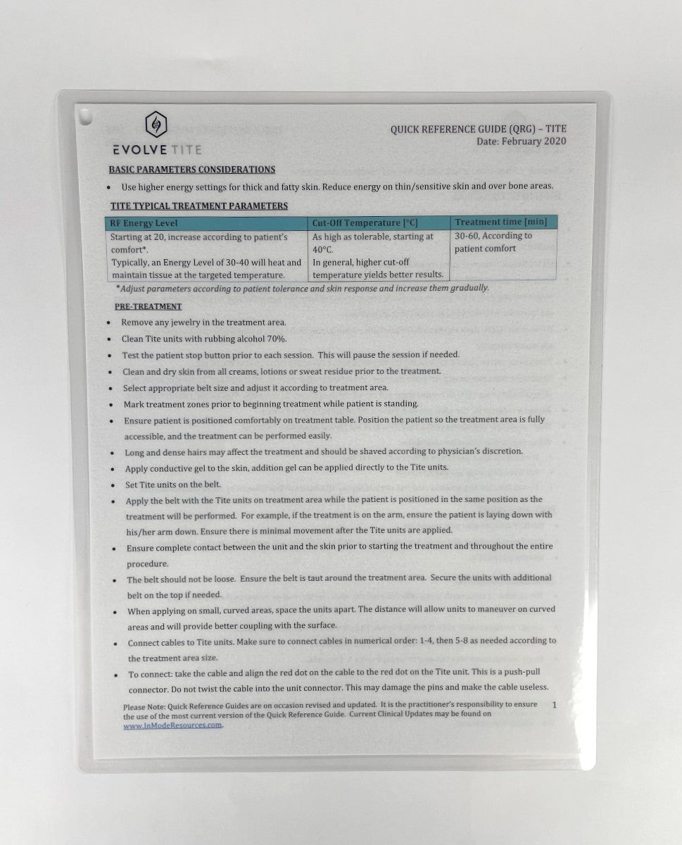 INMODE EVOLVETITE BASIC PARAMETERS CONSIDERATIONS GUIDE QRG AND USB